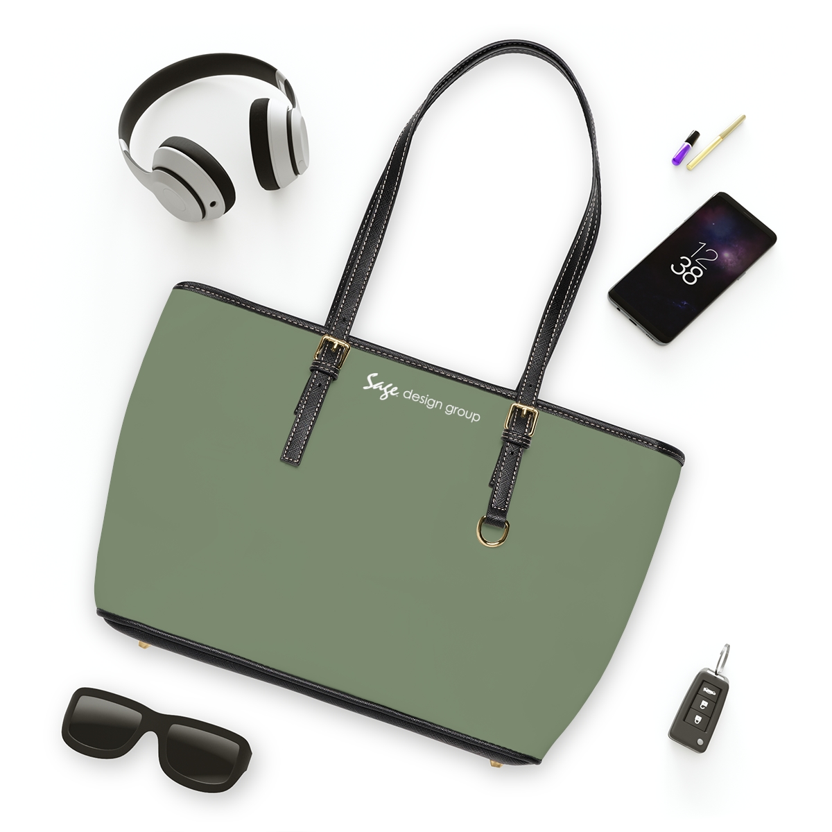 EcoVerv™: Leatherette CanvasStrap™ - Custom Shoulder Bag - Sage - Image 7