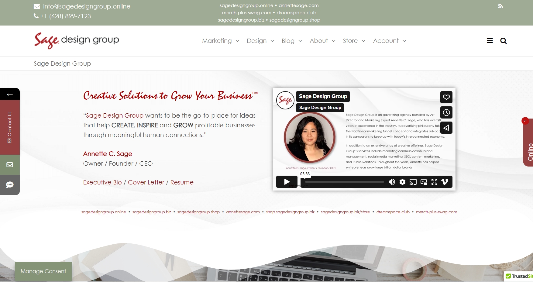 Sage Design Group - Creative Solutions to Grow Your Business.™ - Screenshot - Annette Sage, Owner / Founder / CEO